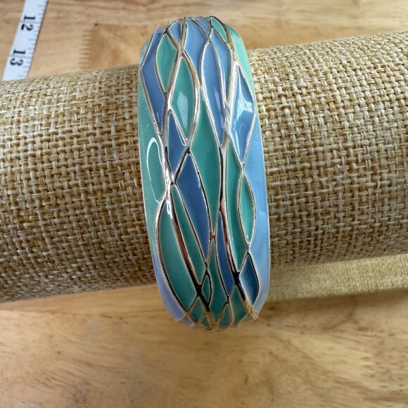 Tommy Bahama Womens Hinged Bangle Bracelet Green & Blue Enamel Silver-Tone 7.75" - Picture 13 of 14
